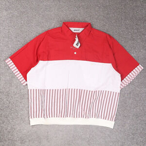 VTG 80s 90s Award Deadstock XL Red White Striped Short Sleeve Collared Shirt